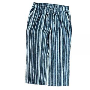 Briggs Wide Leg, Linen/Rayon, Black/White Strip long Pants, Sz XL